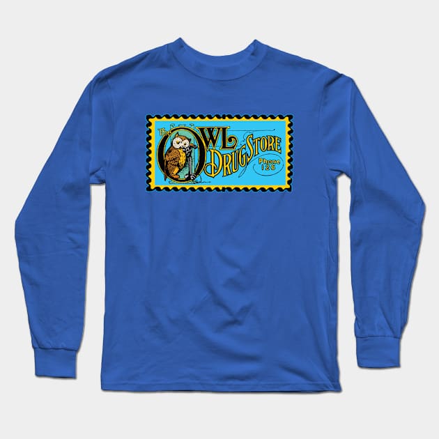 Owl Drug Store Long Sleeve T-Shirt by BlobTop